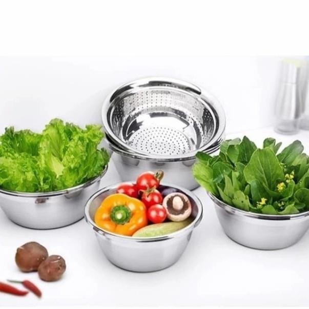 BASKOM SARINGAN STAINLESS STEEL BASKOM TIRISAN BUAH SAYUR BERAS