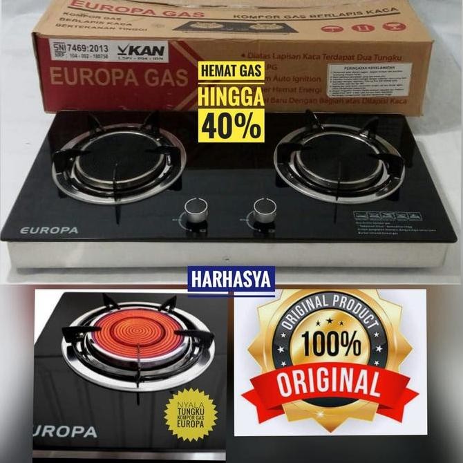 TERLARIS Kompor gas kaca bara Europa 2 tungku, kompor tanam dan duduk. INFRARED