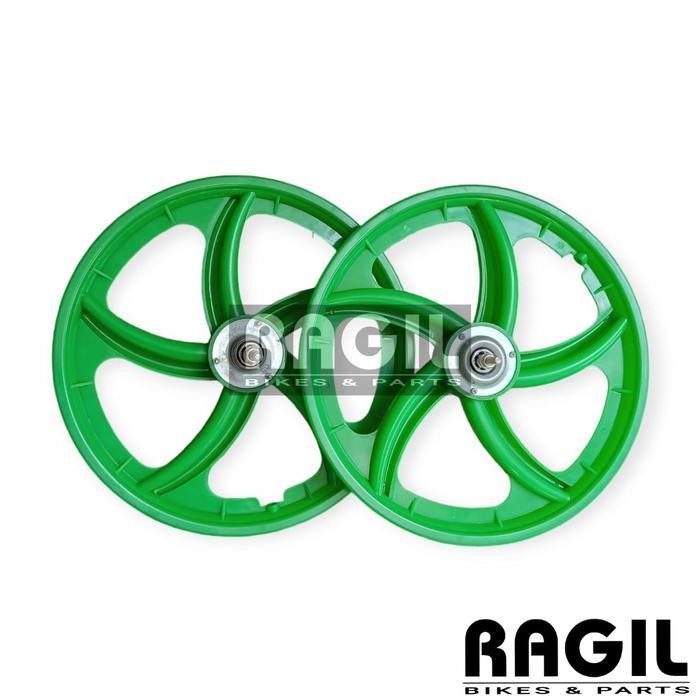 Roda Racing Bintang 5 Sepeda 18 Inch Kipas Bmx Mini Velg Palang Merah Hijau Oranye Biru Wheelset Ato