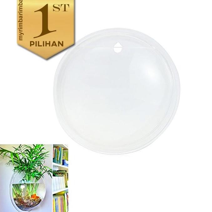 Aquarium Gantung Dinding Bulat Hiasan Aquascape Ikan Hias Tanaman Air
