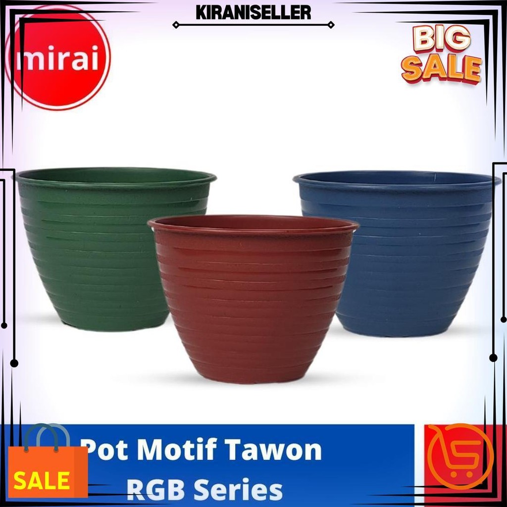 Mirai Pot Tanaman Hias Motif Tawon Warna Merah Bata Terakota Hijau Biru Cod
