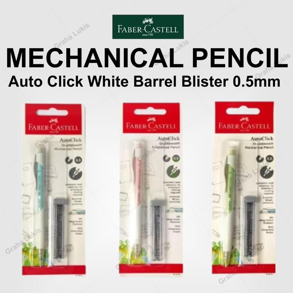 

FABER CASTELL AUTO CLICK Mechanical Pencil White Barrel Blister 0.5mm + Refill DiM