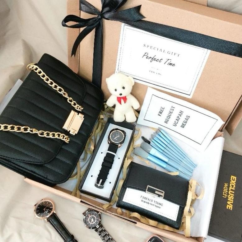 KLJ Terbaru Hampers Gift Box Cewek / Wanita Exclusive Untuk Kado / Hadiah Isi Jam Tangan || Tas || D