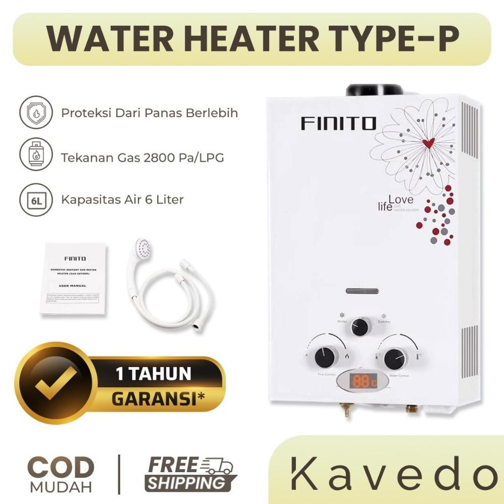NEW WaterHeater Plat Besi Finito/Matrix Type W01/W02/P01/P01 Pemanas Air Gas Digital 6Liter [terbaik
