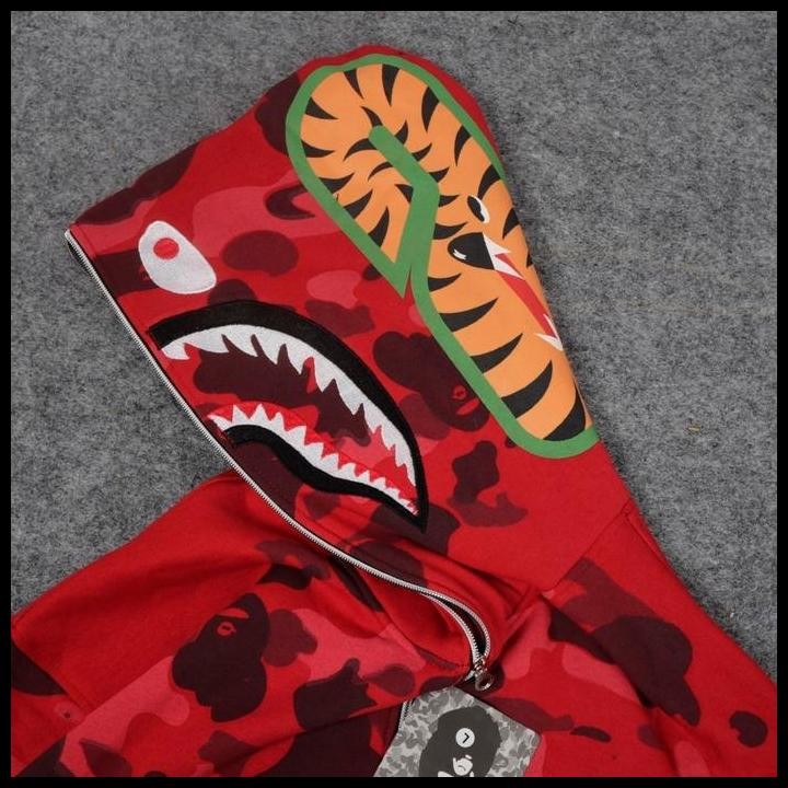 Terlaris JAKET SWEATER HOODIE FULL ZIPPER BAPE SHARK WGM CAMO MERAH FULL TAG Best Seller