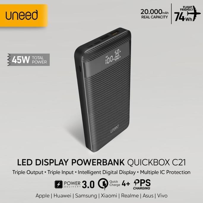 POWERBANK UNEED 20000 MAH C21 SUPPORT FOR LAPTOP FOR MACBOOK 45W UPB152_C21