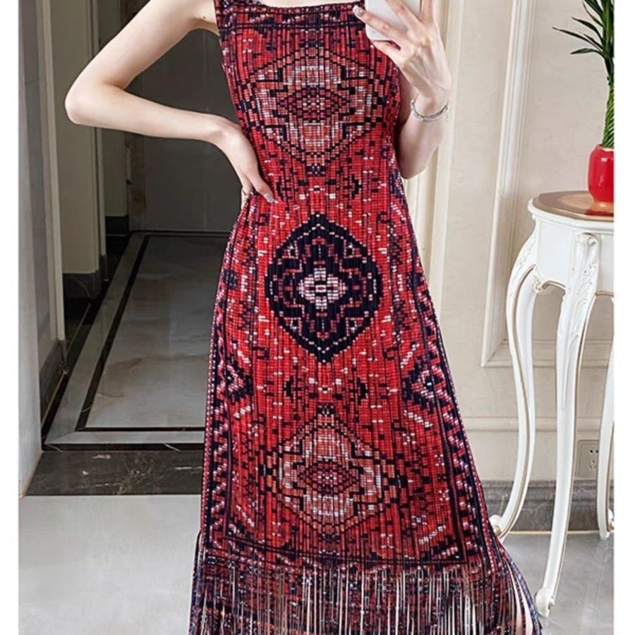 Vintage Miyake Print Pleated Dress for Women