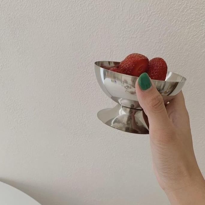 304 Gelas Es Krim Dan Sambal Stainless Muk Kaki Tinggi Pendek Vintage Stainless Steel Silver Cangkir