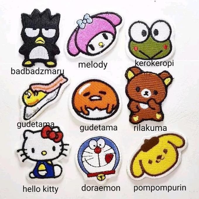 

Kualitas terbaik] patch sanrio, rilakuma, doraemon, gudetama, helokitty, melodi, pompompurin, keropi, badbadzmaru