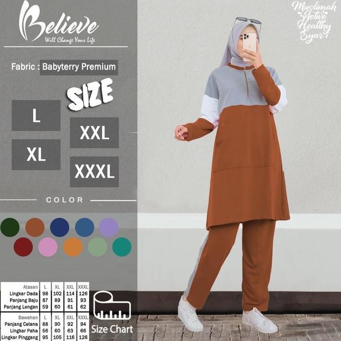 RFK SET BABYTERRY SETELAN KAOS OLAHRAGA MUSLIMAH TRAINING SENAM WANITA JUMBO BIG SIZE L-3XL / LAZY B