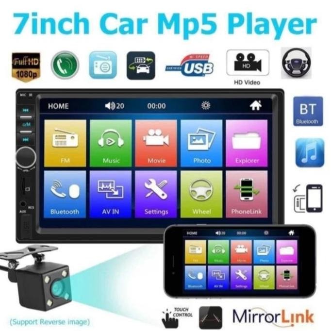 ready  Head Unit Tape Mobil Double Din + Kamera Mundur Remote Setir Agya Ayla