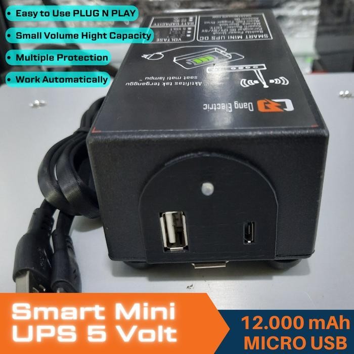 Cn Smart Mini Ups 5 Volt 12.000Mah Micro Usb Untuk Modem Router Cctv Htb Dll