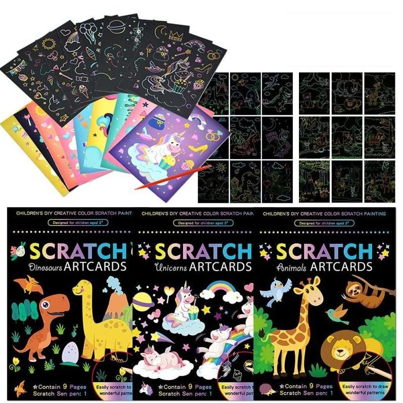 

Premium 9 Sheets Lukisan Glitter Paint Anak Paint Paper Art Set Scratching Painting DIY Crafts Drawing Boards High Quality