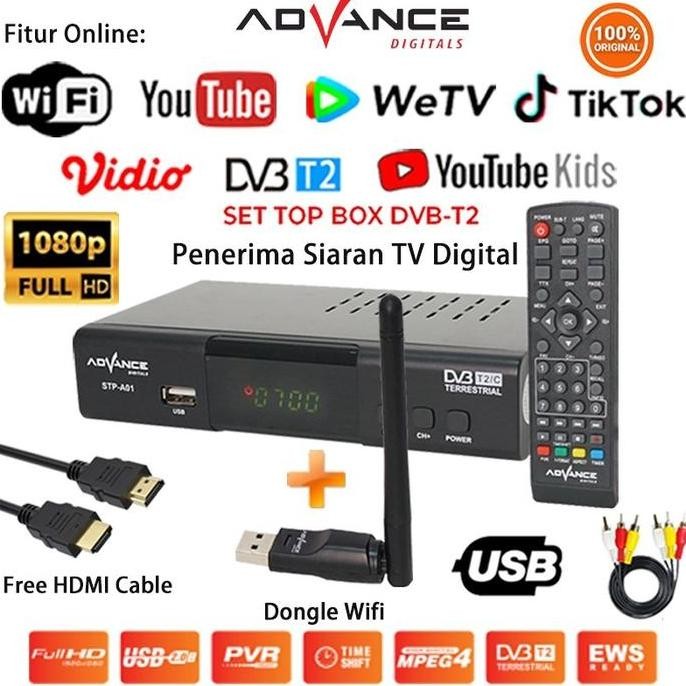 Paket Advance Stb Set Top Box Tv Digital Receiver Dongle Dan Hdmi Rca Hdmi