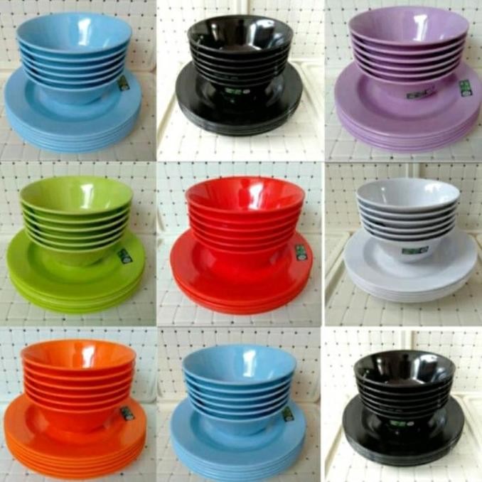 Piring&Mangkok Melamin Set Golden Flying Fish 12 Pcs