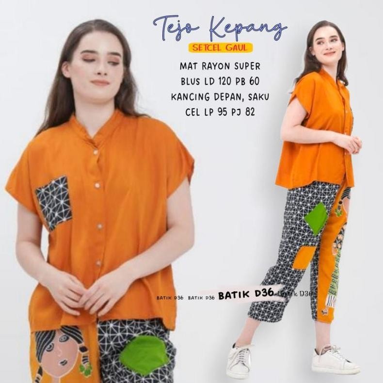 Diskon (Semerbak) Setelan Celana Rayon Wanita Gaul Tejo Kepang Semerbak Kancing Depan Saku Jaring Mu
