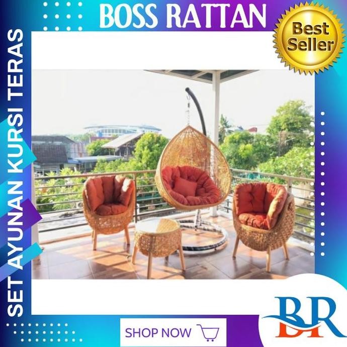 [LAOUT] SET AYUNAN KURSI TERAS BREKELE ROTAN SINTETIS FREE ONGKIR JABODETABEK