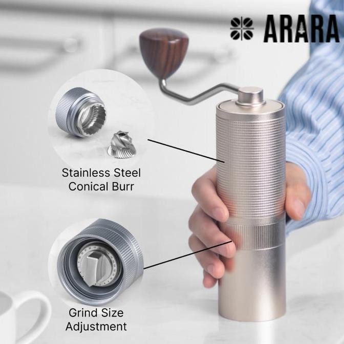 

Terlaris Manual Hand Coffee Grinder Conical Burr Penggiling Kopi Manual Berkualitas Mata Pisau Conical Bull Stainless Body Aluminium Besi Steel