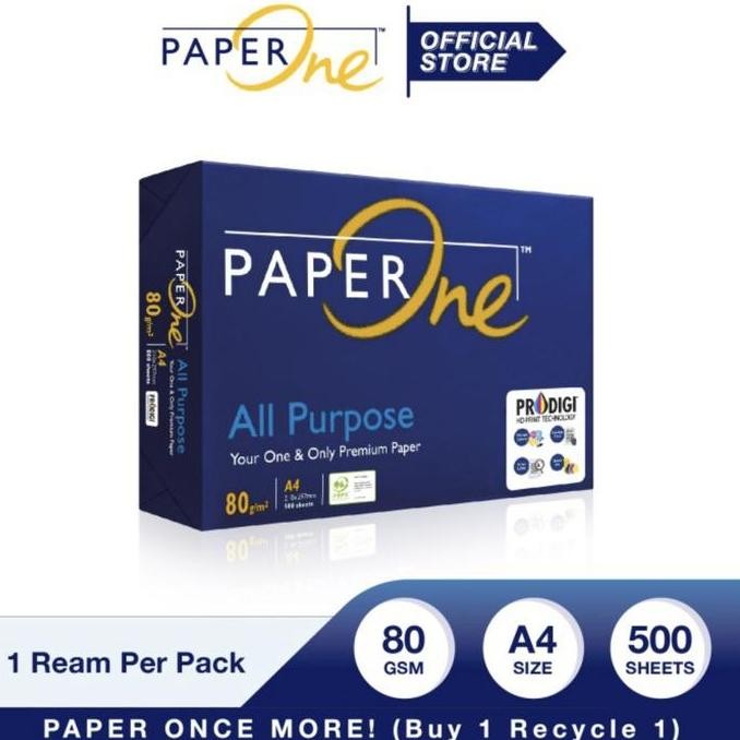 

Paper One A4 80 Gram / 1 rim / 500 lembar / Kertas Fotocopy