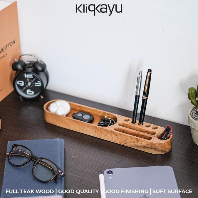 

[SOSHOP] KLIQKAYU WOODEN TRAY DESK ORGANIZER | TEMPAT PENYIMPANAN PERALATAN 3IN1 6X30CM KAYU JATI FULL TEAK WOOD
