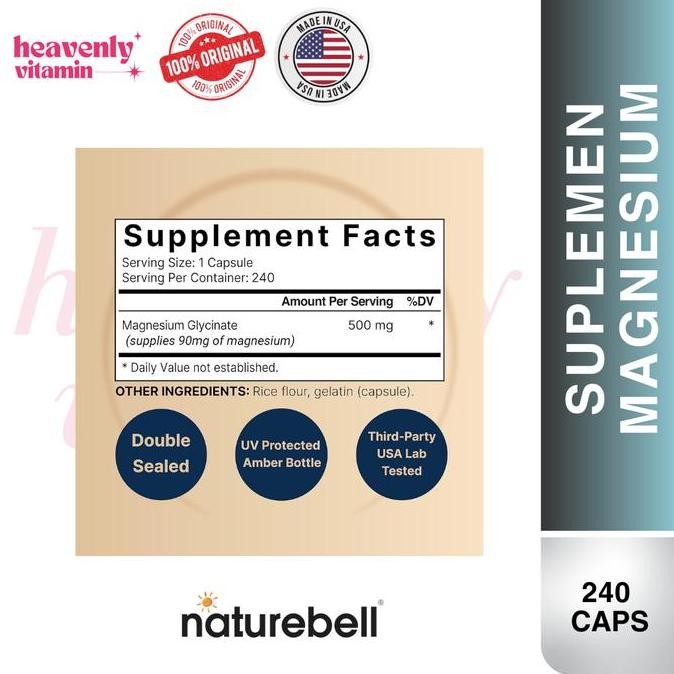 NATUREBELL Magnesium Glycinate 500 mg 180 Capsules - ORI