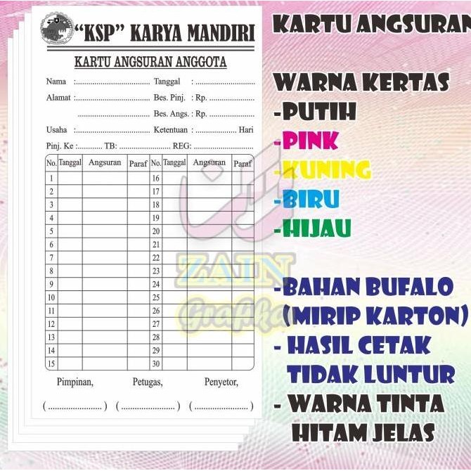 

Cetak Kartu Angsuran Anggota 100 Lembar Ukuran 1/2 Folio Co