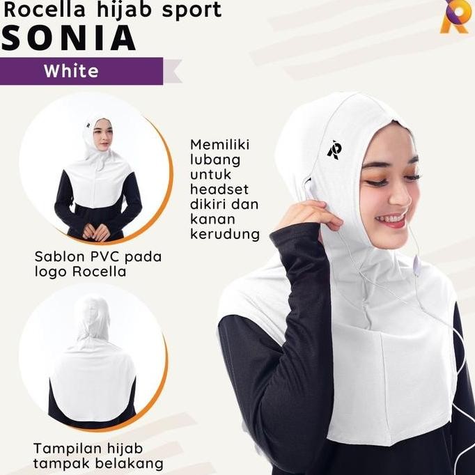 Rocella Hijab Sport Sonia Syar'i Bahan Jersey Jilbab Olahraga Putih TP