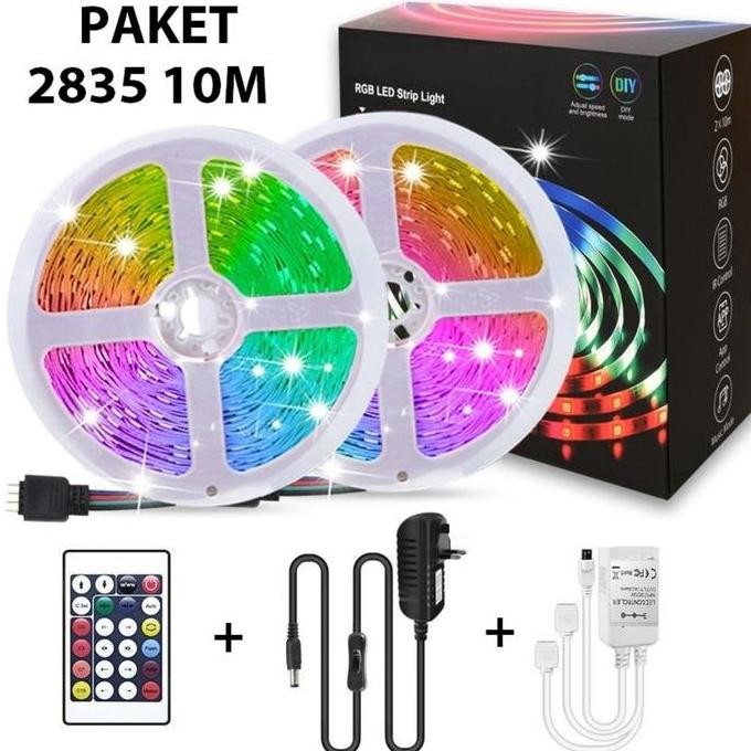 Lampu Led Strip 5050 3528 2835 Rgb 5M 10M IP44 Rgb Remote Lampu Hias