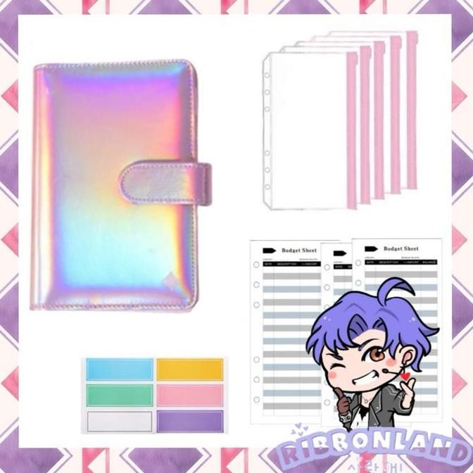 

A6 Set Binder Nabung Budgeting Kulit Pu Glossy Hologram Kertas Paper Co