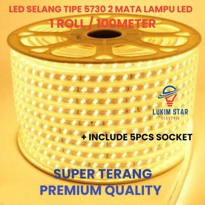 LAMPU LED SELANG SMD 5730 2MATA LED 100M LAMPU LED STRIP SELANG 220V 1ROLL 100M METER