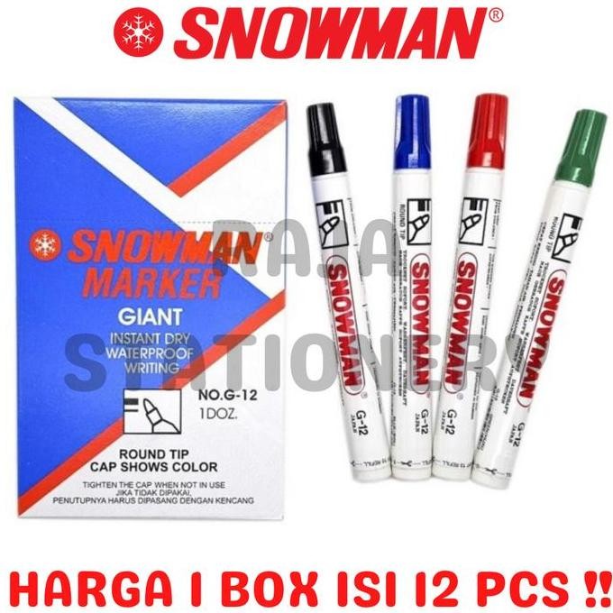 

Snowman Permanent Marker G-12 Black Blue Red / Spidol Snowman Permanen Hitam Biru Merah Ag-12 Box Lusin [12Pcs] Co