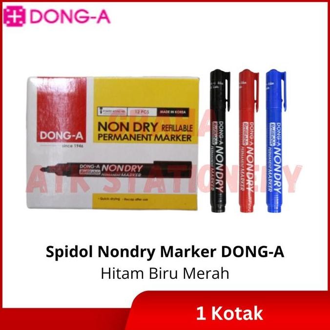 

[1 Kotak] Spidol Non Dry Permanent Marker Dong-A (Hitam, Biru, Merah) Co