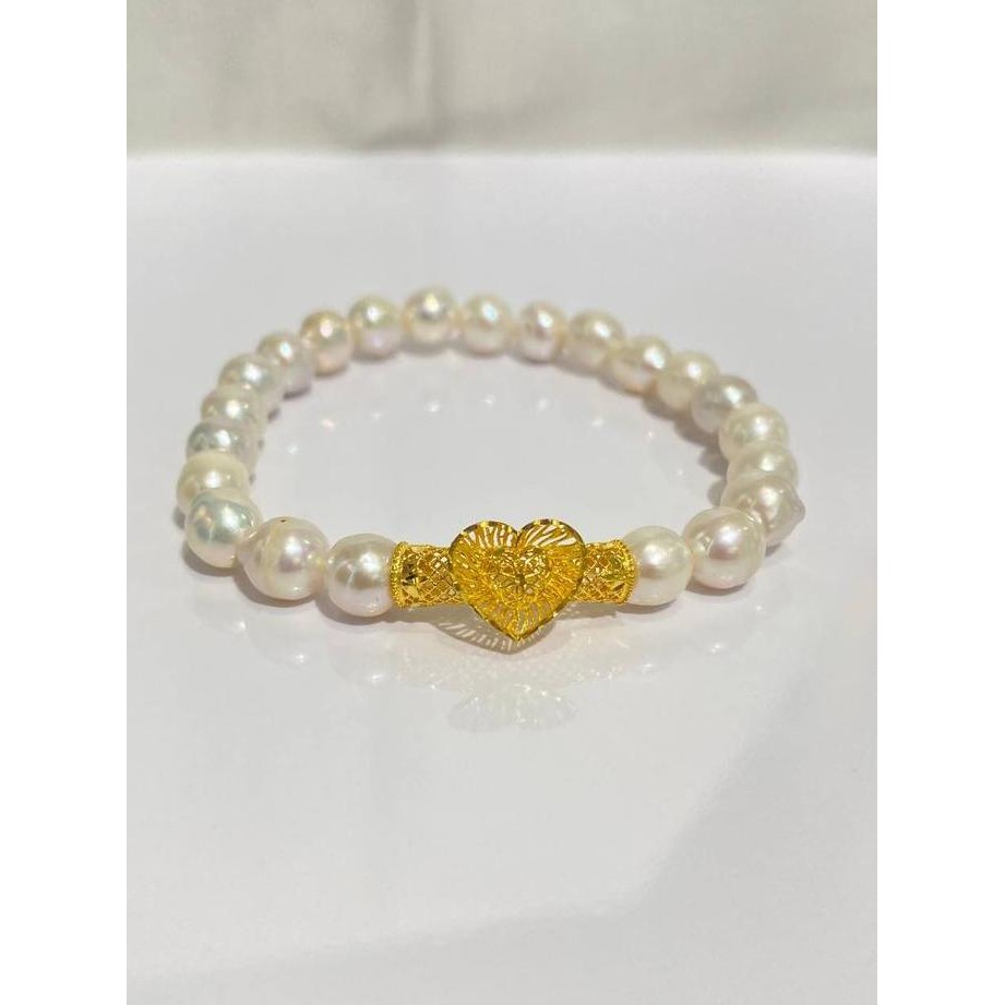 [C04] Gelang Charm Emas Tabung Bambu Mutiara Asli Ber Co