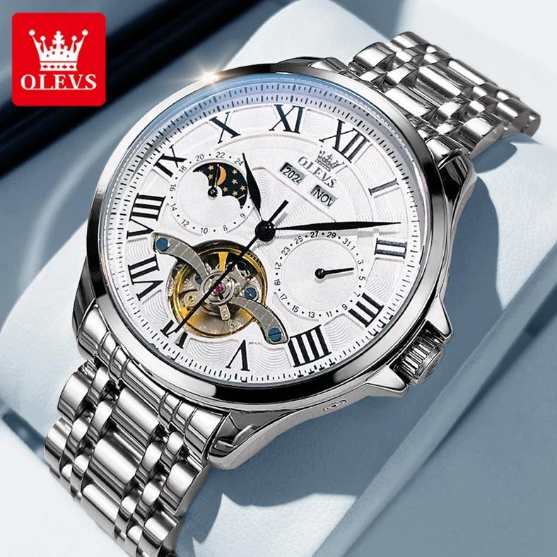 OLEVS 7013 Men Watch Luxury Automatic Mechanical Movement Flywheel Watch Brand Original Calendar Moo