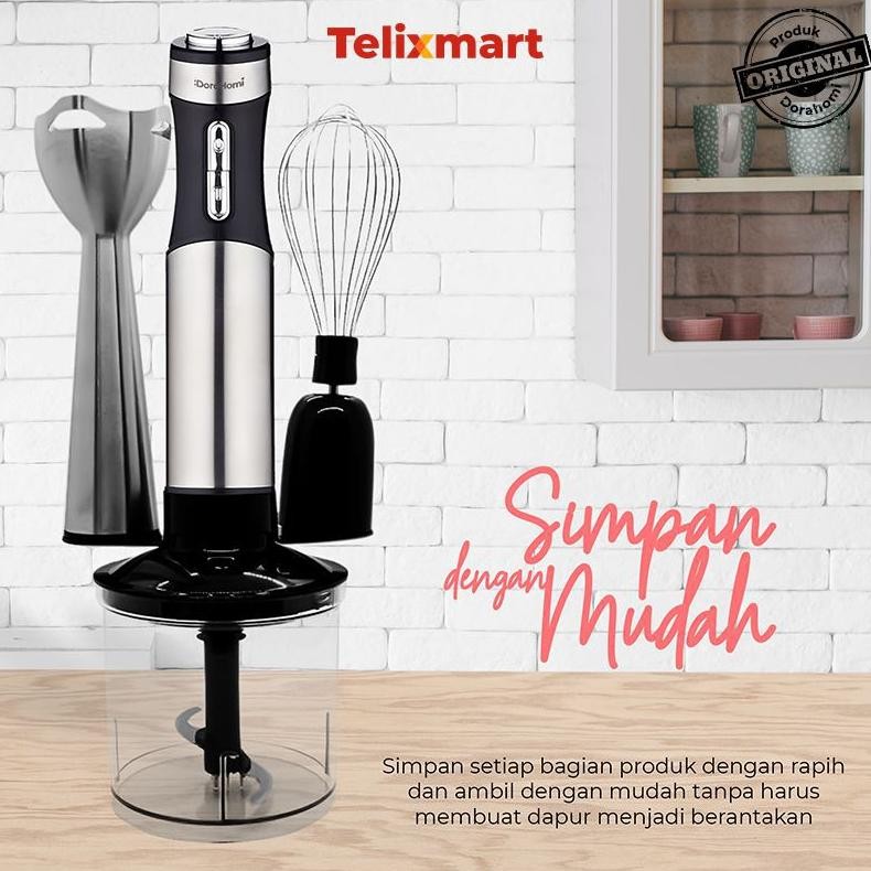 Hand Blender Tangan Listrik Dorahomi Chopper daging 3 in1 Stainless Steel Motor Kuat Low Watt