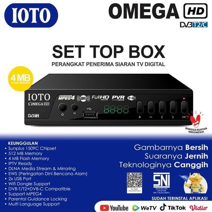 SET TOP BOX IOTO OMEGA DVB T2 TV SIARAN DIGITAL KOMINFO RECEIVER STB