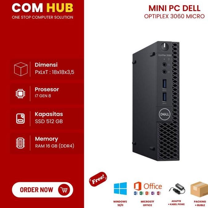 Komputer Mini Pc Dell Optiplex 3060 I7 Generasi 8 Ram 32 Ssd 1 Tb Ber (Varian) Port Hdmi I3 Gen 8 / 