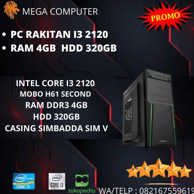 Cpu Rakitan Second Core I3 2120 4Gb Hdd 320Gb New Stok