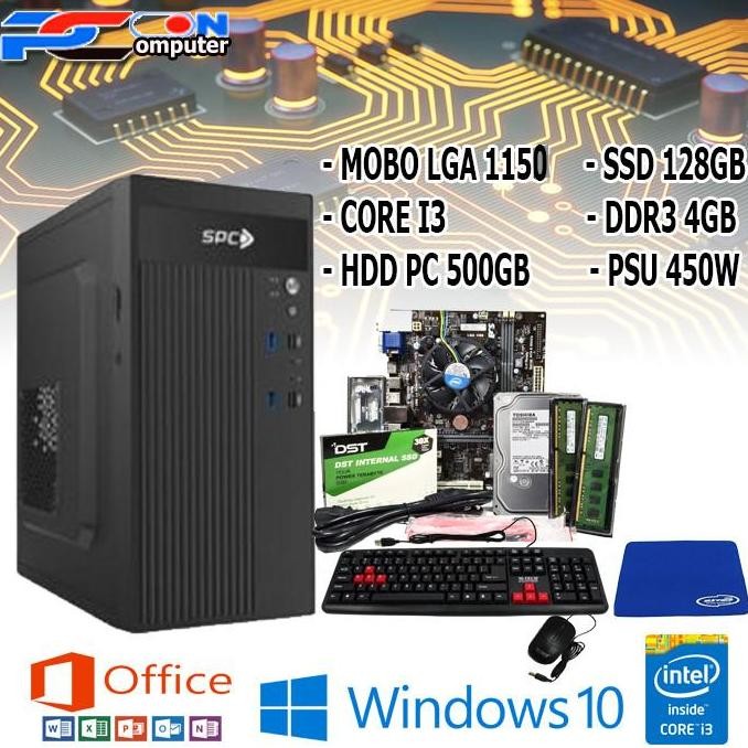 Pc Rakitan Office/Warnet I3 Bonus Keyboard Mouse Full Set Monitor Spc New Stok