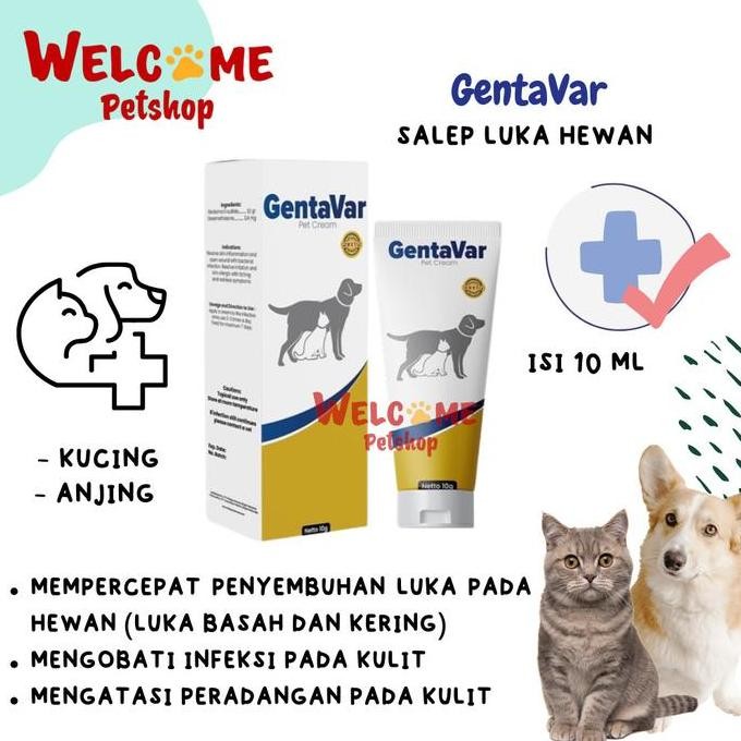 GentaVar 10ml Krim Salep Luka Anjing Kucing Basah Nanah Infeksi Kulit