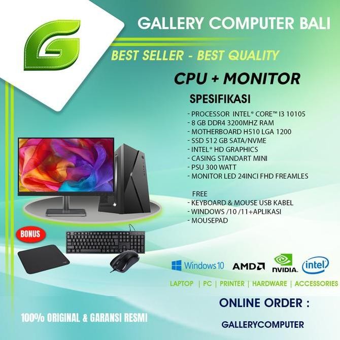 ( Cpu Dan Monitor ) Komputer Intel Core I3 Gen10-Paket Monitor 24Inci New Stok
