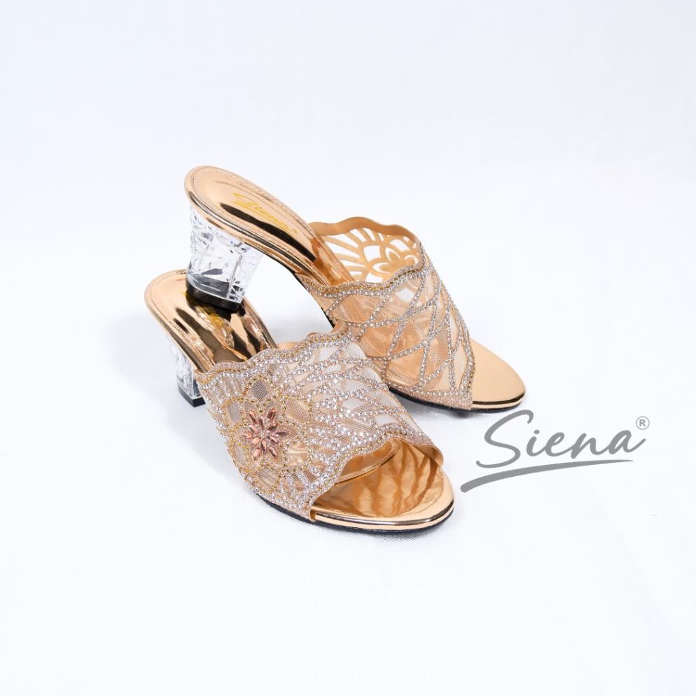 best seller Siena Shoes - Belinda  Sepatu Sandal Pesta Wanita Hak Kaca 5CM Motif Bunga readyy