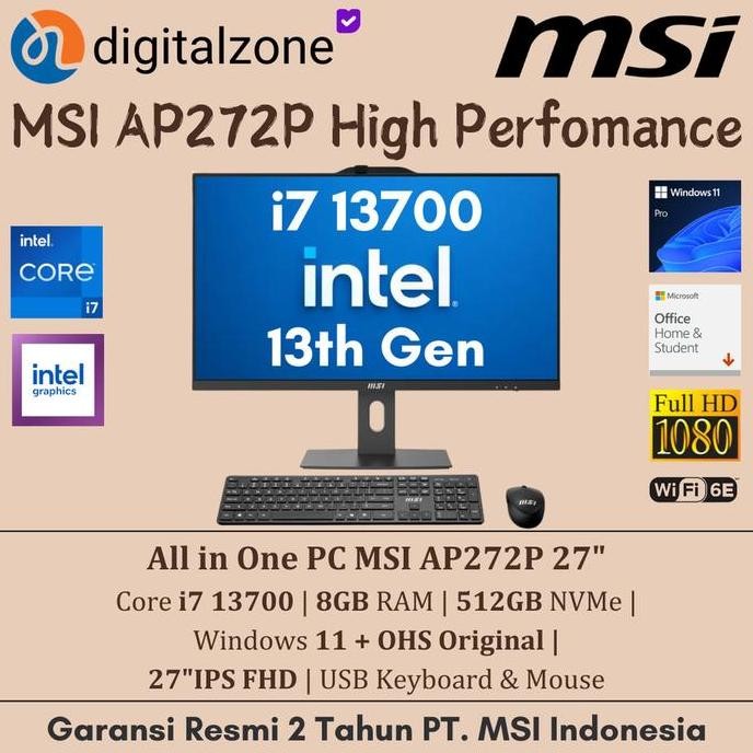 Msi Aio Pc I7 13700 27"Ips Fhd - All In One Pc I7 Ap272P - Aio Msi Ap272P New Stok
