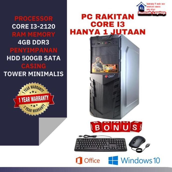 Pc Rakitan Core I3-2120 Ram 4Gb Hdd 500Gb Komputer 1 Jutaan New Stok