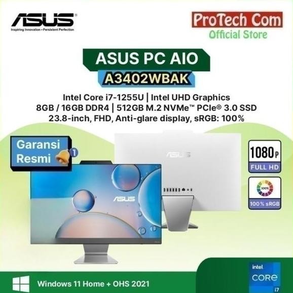Asus Pc All In One A3402Wbak I7-1255U 16Gb 512Gb 23,8" Fhd Ohs W11 New Stok