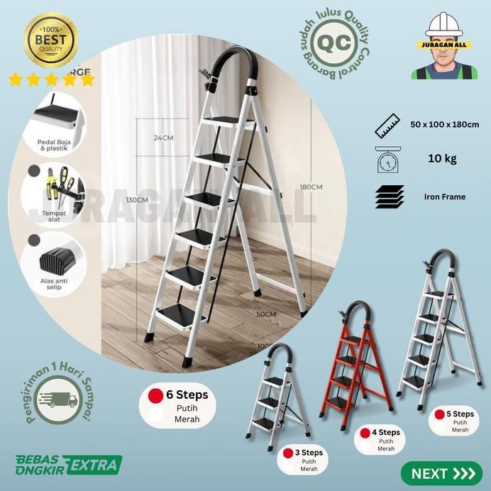 TANGGA LIPAT/TANGGA PORTABLE/TANGGA LIPAT BESI ALUMUNIUM-6 STEP PUTIH