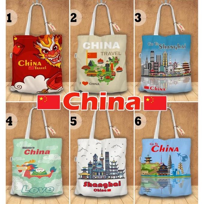 baru TAS CHINA, TOTE BAG KANVAS  CHINA READY 6 MOTIF SIAP KIRIM