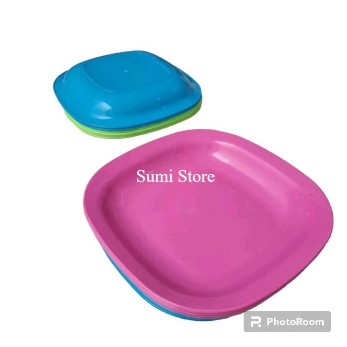 Piring Plastik Kotak 10" - Piring Segi Plastik - Panjang 25 Cm - Piring Segi 10 Lily Baru