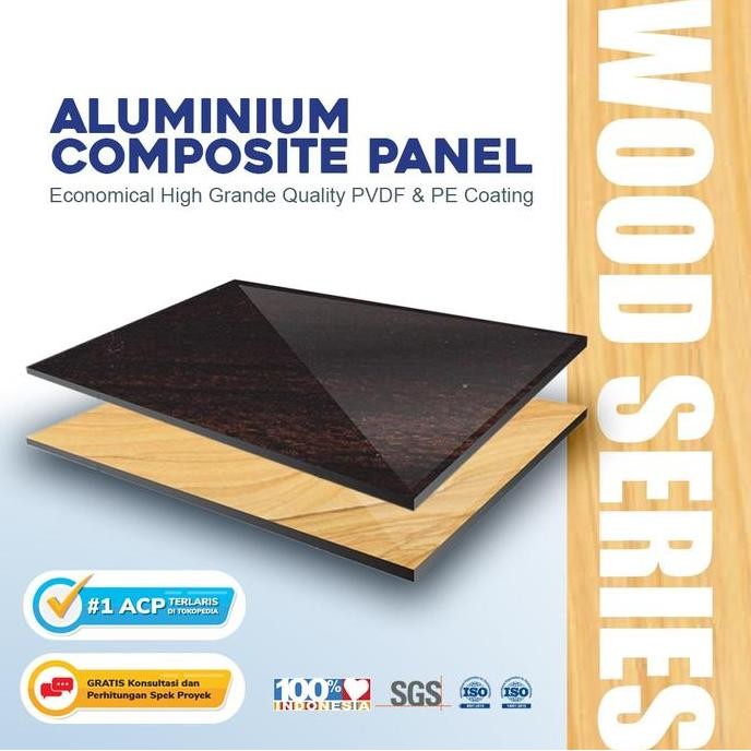 ACP motif wood, serat urat kayu PE indoor dan PVDF outdoor, 3mm & 4mm