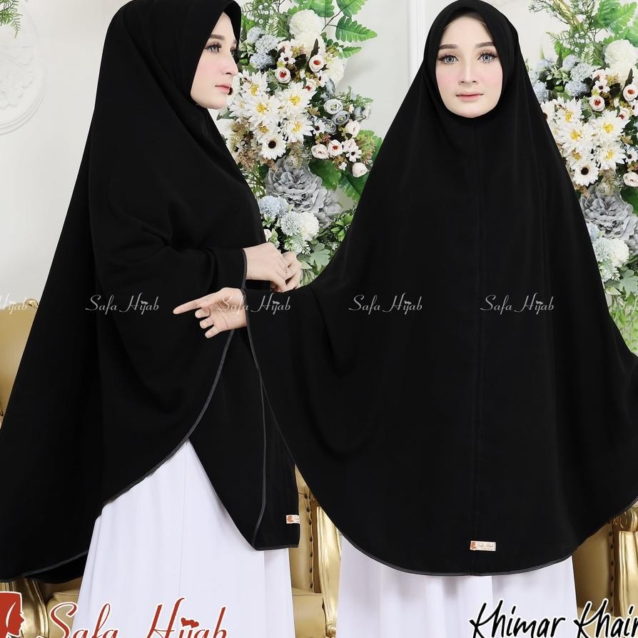 Khimar Syari Jetbla Mta Khimar Khaira List Pita Warnapolos C Pet Dan Non Pet Jilbab Jumbo Hitam Peka